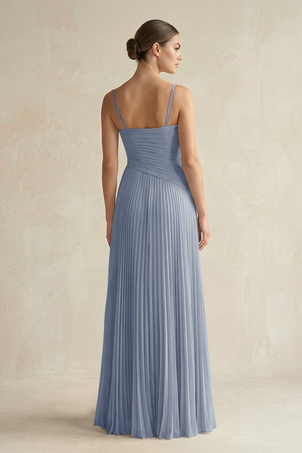 Pleated A-Line Long Chiffon Bridesmaid Dress in Twilight