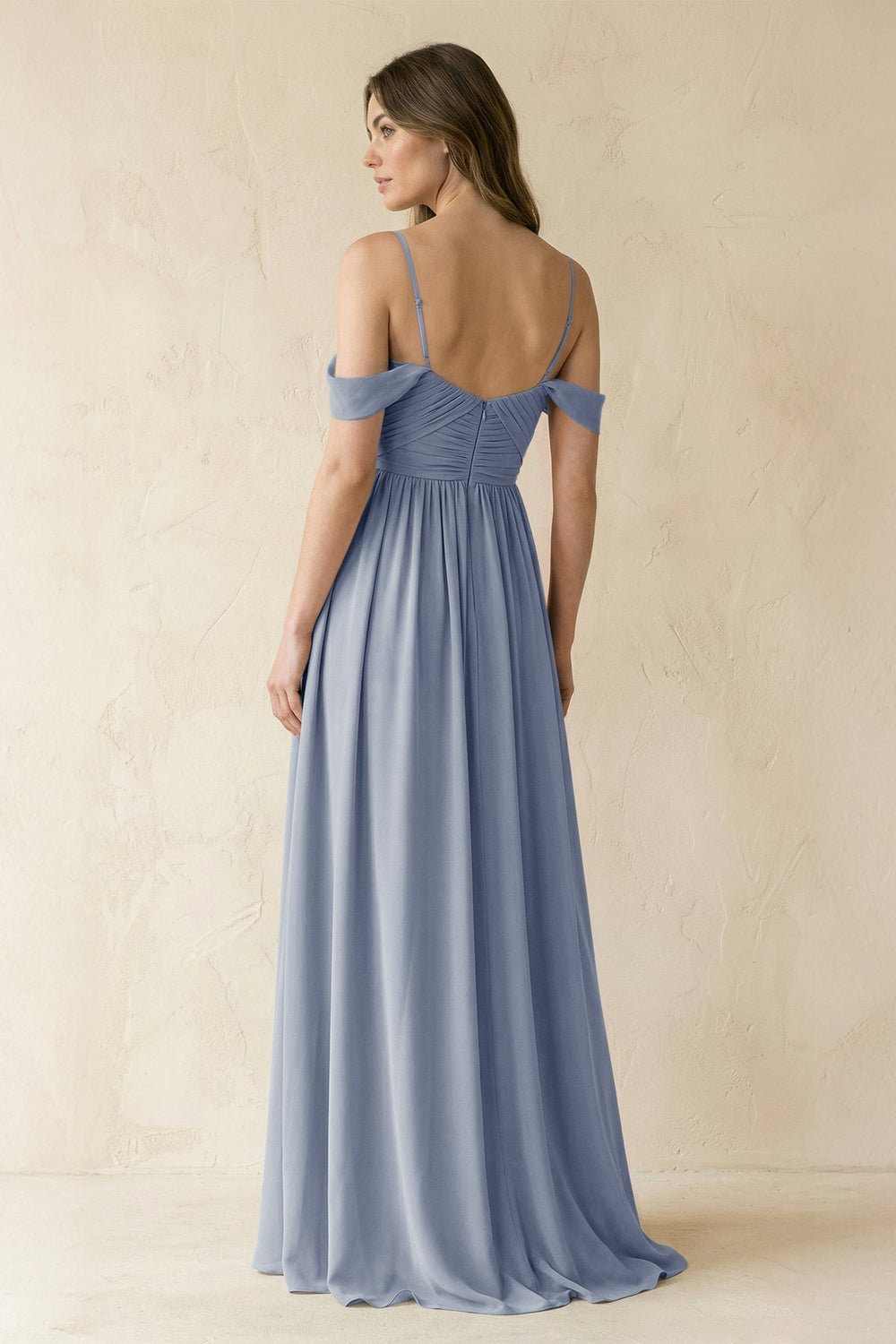 A-Line Off-the-Shoulder Pleated Chiffon Bridesmaid Dress in Twilight - KissProm BRIDESMAID DRESSES