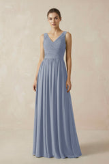 A-Line V-Neck Pleated Chiffon Bridesmaid Dress in Twilight - KissProm BRIDESMAID DRESSES