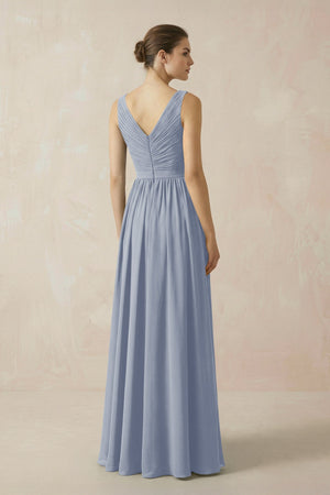 A-Line V-Neck Pleated Chiffon Bridesmaid Dress in Twilight - KissProm BRIDESMAID DRESSES