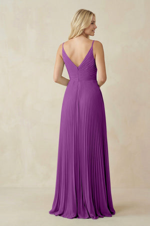 Pleated V - Neck A - Line Chiffon Bridesmaid Dress in Amethyst - KissProm Bridesmaid Dresses