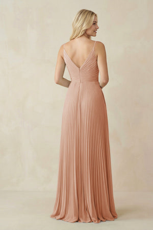 Pleated V - Neck A - Line Chiffon Bridesmaid Dress in Champagne Rose - KissProm Bridesmaid Dresses