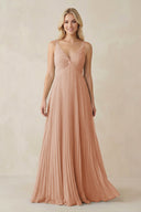 Pleated V - Neck A - Line Chiffon Bridesmaid Dress in Champagne Rose - KissProm Bridesmaid Dresses