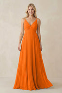Pleated V - Neck A - Line Chiffon Bridesmaid Dress in Cinnamon - KissProm Bridesmaid Dresses