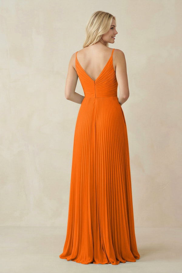 Pleated V - Neck A - Line Chiffon Bridesmaid Dress in Cinnamon - KissProm Bridesmaid Dresses
