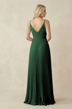 Pleated V - Neck A - Line Chiffon Bridesmaid Dress in Dark Green - KissProm Bridesmaid Dresses