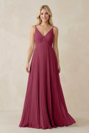 Pleated V - Neck A - Line Chiffon Bridesmaid Dress in Desert Rose - KissProm Bridesmaid Dresses