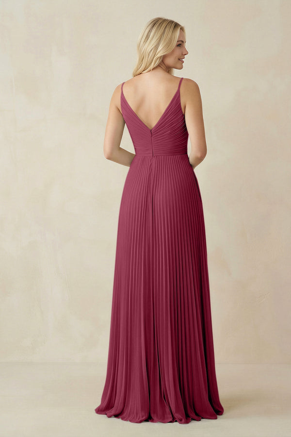 Pleated V - Neck A - Line Chiffon Bridesmaid Dress in Desert Rose - KissProm Bridesmaid Dresses