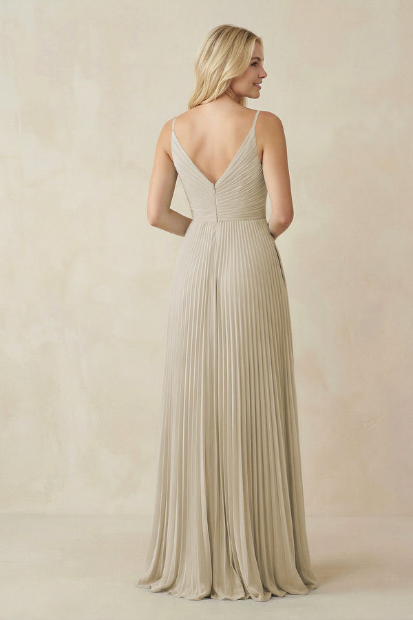 Pleated V - Neck A - Line Chiffon Bridesmaid Dress in Dove Gray - KissProm Bridesmaid Dresses