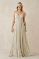 Pleated V - Neck A - Line Chiffon Bridesmaid Dress in Dove Gray - KissProm Bridesmaid Dresses