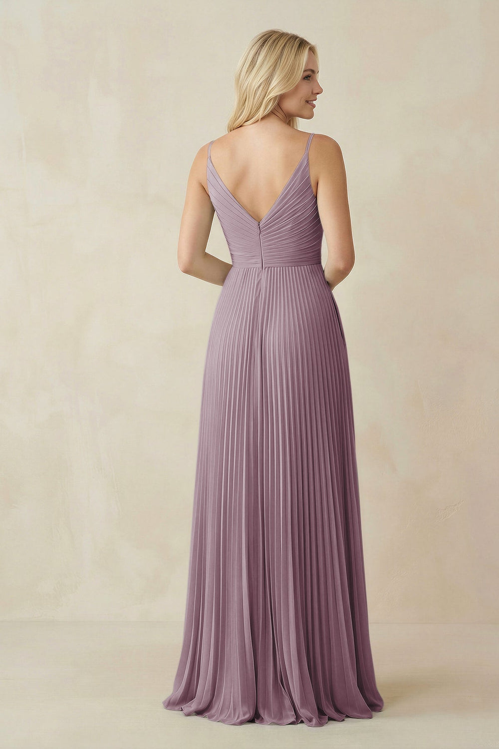 Pleated V - Neck A - Line Chiffon Bridesmaid Dress in Dusk - KissProm Bridesmaid Dresses