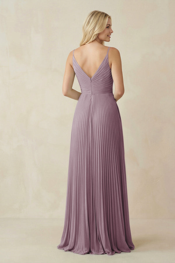 Pleated V - Neck A - Line Chiffon Bridesmaid Dress in Dusk - KissProm Bridesmaid Dresses