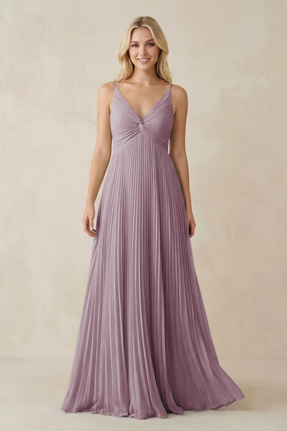 Pleated V - Neck A - Line Chiffon Bridesmaid Dress in Dusk - KissProm Bridesmaid Dresses
