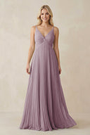 Pleated V - Neck A - Line Chiffon Bridesmaid Dress in Dusk - KissProm Bridesmaid Dresses