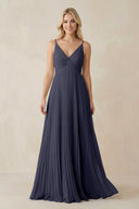 Pleated V - Neck A - Line Chiffon Bridesmaid Dress in Dusk Blue - KissProm Bridesmaid Dresses