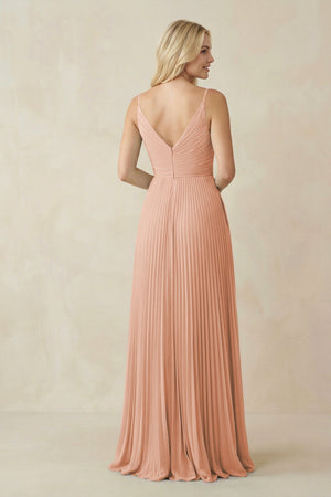 Pleated V - Neck A - Line Chiffon Bridesmaid Dress in English Rose - KissProm Bridesmaid Dresses
