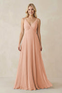 Pleated V - Neck A - Line Chiffon Bridesmaid Dress in English Rose - KissProm Bridesmaid Dresses