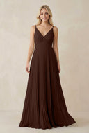 Pleated V - Neck A - Line Chiffon Bridesmaid Dress in Espresso - KissProm Bridesmaid Dresses