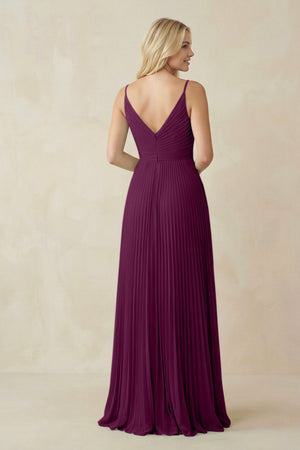 Pleated V - Neck A - Line Chiffon Bridesmaid Dress in Fig - KissProm Bridesmaid Dresses