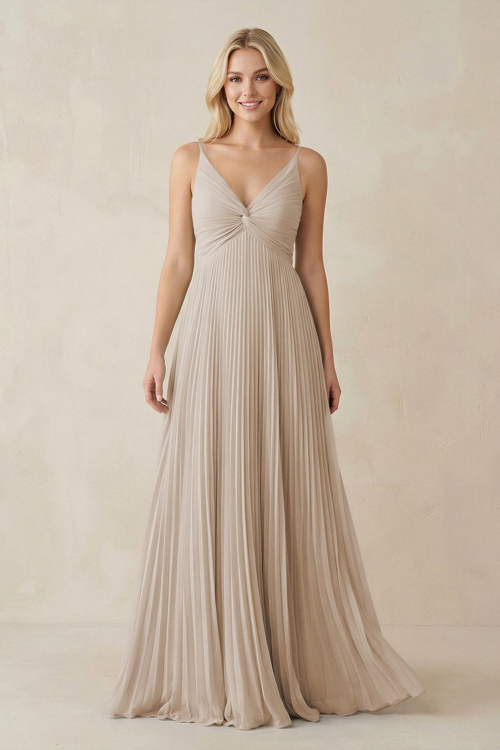 Pleated V - Neck A - Line Chiffon Bridesmaid Dress in Frost - KissProm Bridesmaid Dresses