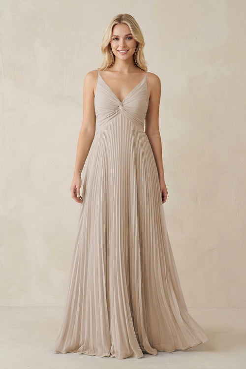 Pleated V - Neck A - Line Chiffon Bridesmaid Dress in Frost - KissProm Bridesmaid Dresses