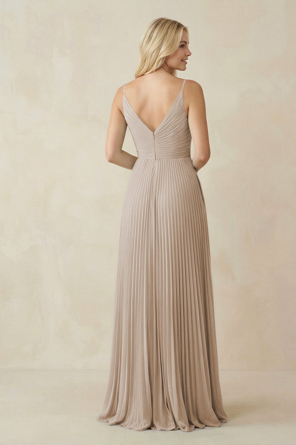 Pleated V - Neck A - Line Chiffon Bridesmaid Dress in Frost - KissProm Bridesmaid Dresses