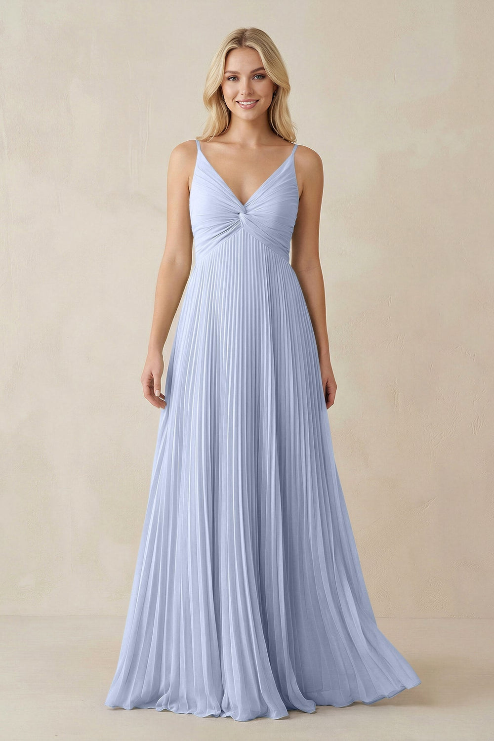Pleated V - Neck A - Line Chiffon Bridesmaid Dress in Ice - KissProm Bridesmaid Dresses