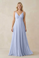 Pleated V - Neck A - Line Chiffon Bridesmaid Dress in Ice - KissProm Bridesmaid Dresses