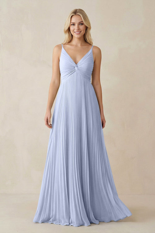Pleated V - Neck A - Line Chiffon Bridesmaid Dress in Ice - KissProm Bridesmaid Dresses