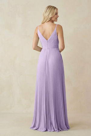 Pleated V - Neck A - Line Chiffon Bridesmaid Dress in Lavender - KissProm Bridesmaid Dresses