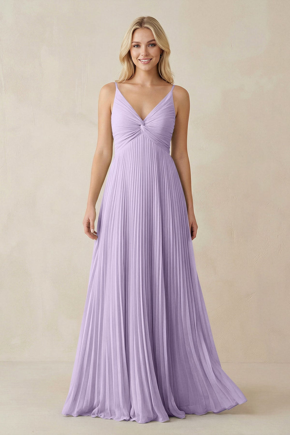 Pleated V - Neck A - Line Chiffon Bridesmaid Dress in Lavender - KissProm Bridesmaid Dresses
