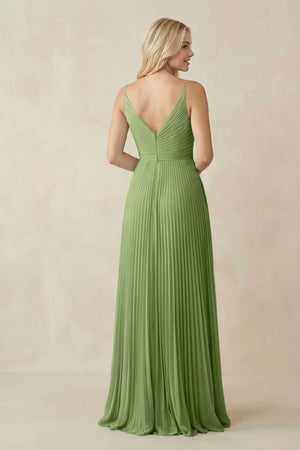 Pleated V - Neck A - Line Chiffon Bridesmaid Dress in Matcha - KissProm Bridesmaid Dresses