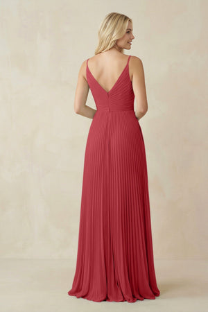 Pleated V - Neck A - Line Chiffon Bridesmaid Dress in Merlot - KissProm Bridesmaid Dresses