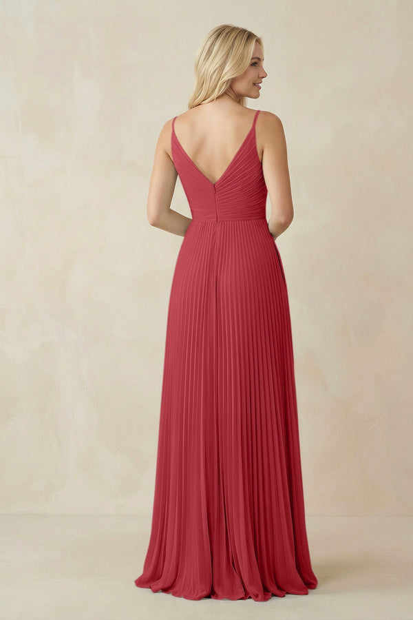 Pleated V - Neck A - Line Chiffon Bridesmaid Dress in Merlot - KissProm Bridesmaid Dresses