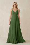 Pleated V - Neck A - Line Chiffon Bridesmaid Dress in Moss - KissProm Bridesmaid Dresses