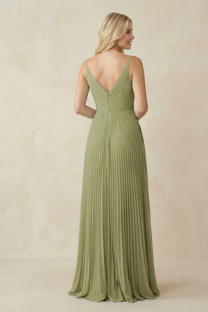 Pleated V - Neck A - Line Chiffon Bridesmaid Dress in Moss Green - KissProm Bridesmaid Dresses
