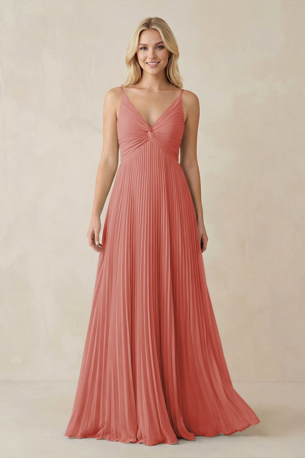 Pleated V - Neck A - Line Chiffon Bridesmaid Dress in Mulberry - KissProm Bridesmaid Dresses