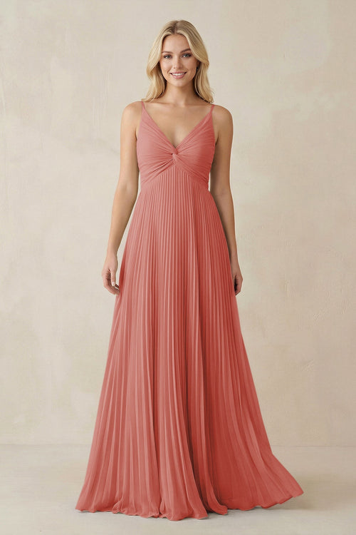 Pleated V - Neck A - Line Chiffon Bridesmaid Dress in Mulberry - KissProm Bridesmaid Dresses