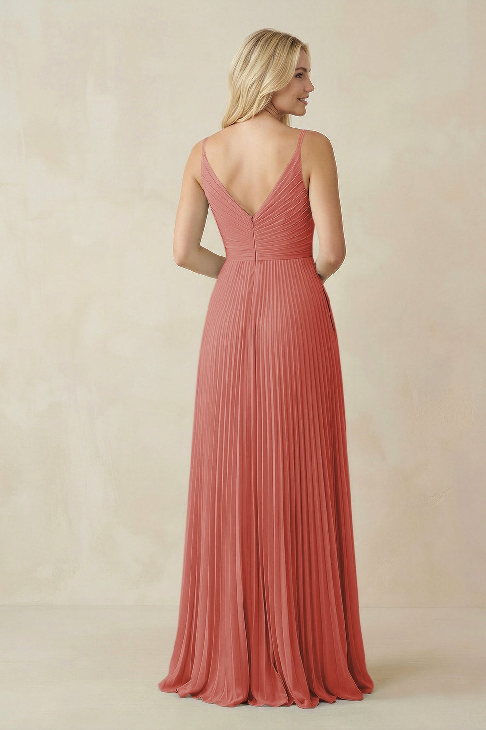 Pleated V - Neck A - Line Chiffon Bridesmaid Dress in Mulberry - KissProm Bridesmaid Dresses