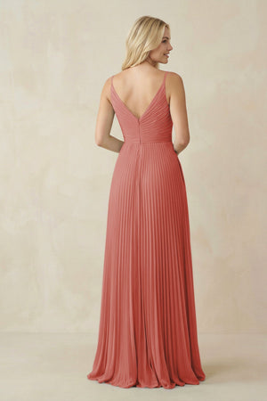 Pleated V - Neck A - Line Chiffon Bridesmaid Dress in Mulberry - KissProm Bridesmaid Dresses