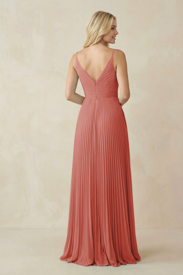 Pleated V - Neck A - Line Chiffon Bridesmaid Dress in Mulberry - KissProm Bridesmaid Dresses