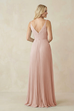 Pleated V - Neck A - Line Chiffon Bridesmaid Dress in Pale Blush - KissProm Bridesmaid Dresses