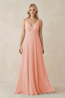 Pleated V - Neck A - Line Chiffon Bridesmaid Dress in Rose Petal - KissProm Bridesmaid Dresses
