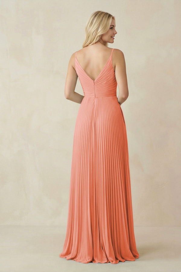 Pleated V - Neck A - Line Chiffon Bridesmaid Dress in Rosette - KissProm Bridesmaid Dresses