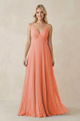 Pleated V - Neck A - Line Chiffon Bridesmaid Dress in Rosette - KissProm Bridesmaid Dresses