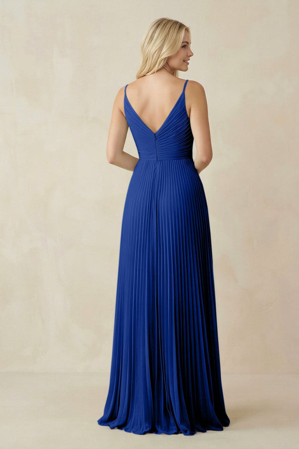 Pleated V - Neck A - Line Chiffon Bridesmaid Dress in Royal Blue - KissProm Bridesmaid Dresses