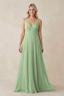 Pleated V - Neck A - Line Chiffon Bridesmaid Dress in Sage - KissProm Bridesmaid Dresses