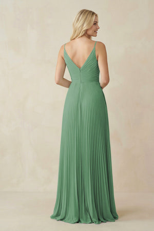 Pleated V - Neck A - Line Chiffon Bridesmaid Dress in Sea Glass - KissProm Bridesmaid Dresses