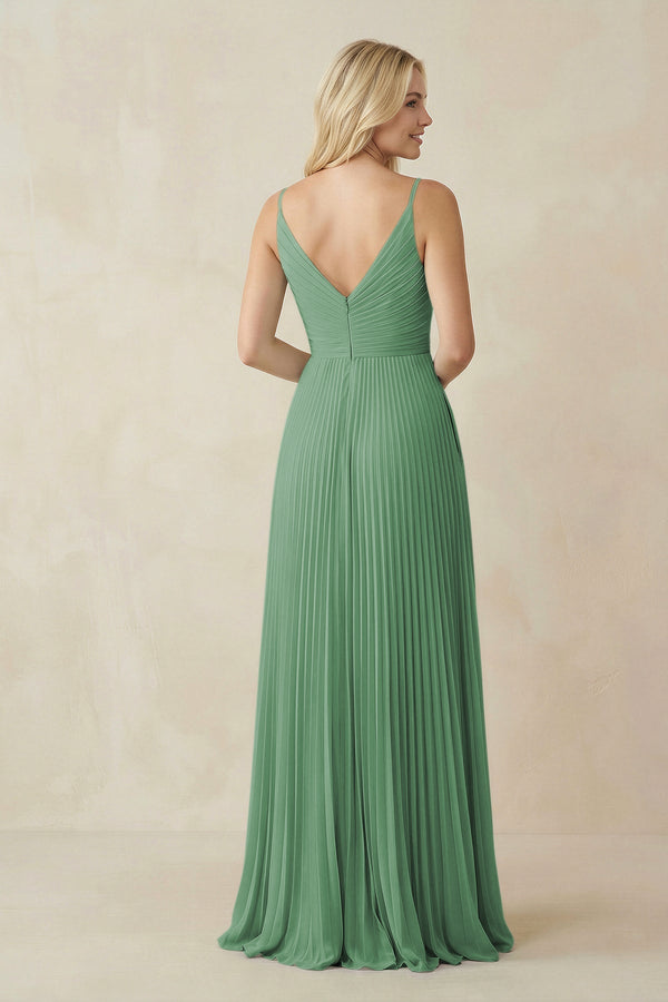 Pleated V - Neck A - Line Chiffon Bridesmaid Dress in Sea Glass - KissProm Bridesmaid Dresses