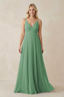 Pleated V - Neck A - Line Chiffon Bridesmaid Dress in Sea Glass - KissProm Bridesmaid Dresses